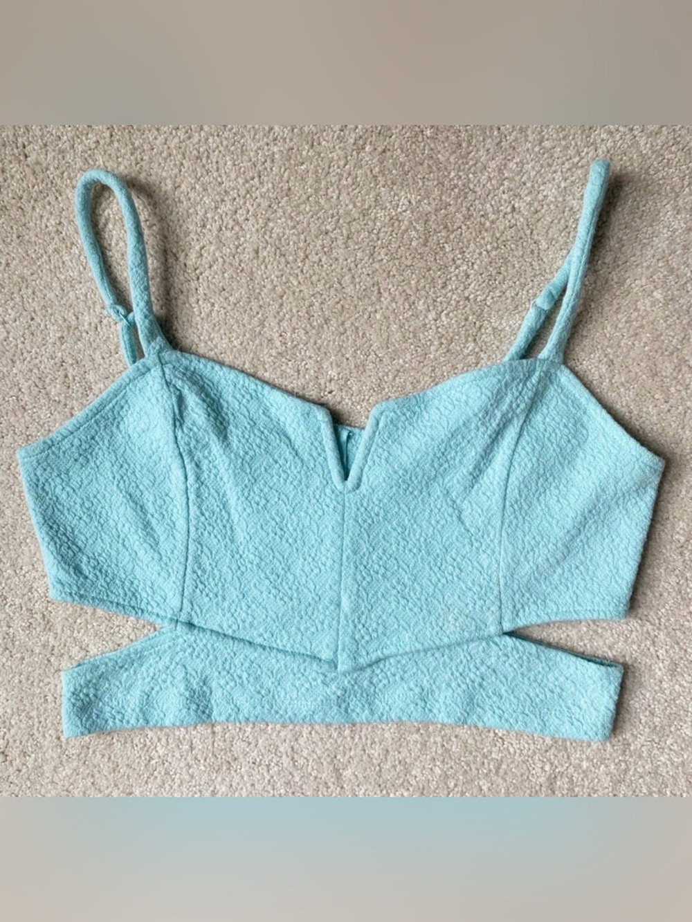 La Hearts Light Blue Textured Crop Top